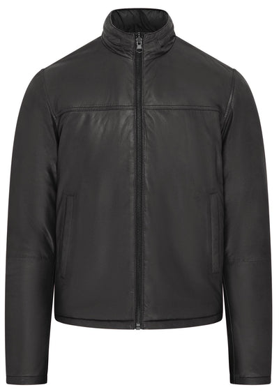 Mens Hooded Reversible Bomber Leather Jacket - Raufoss