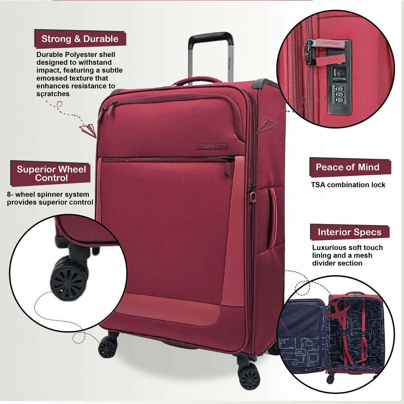 Lightweight  4 Wheel Luggage Travel Soft Cabin Bag