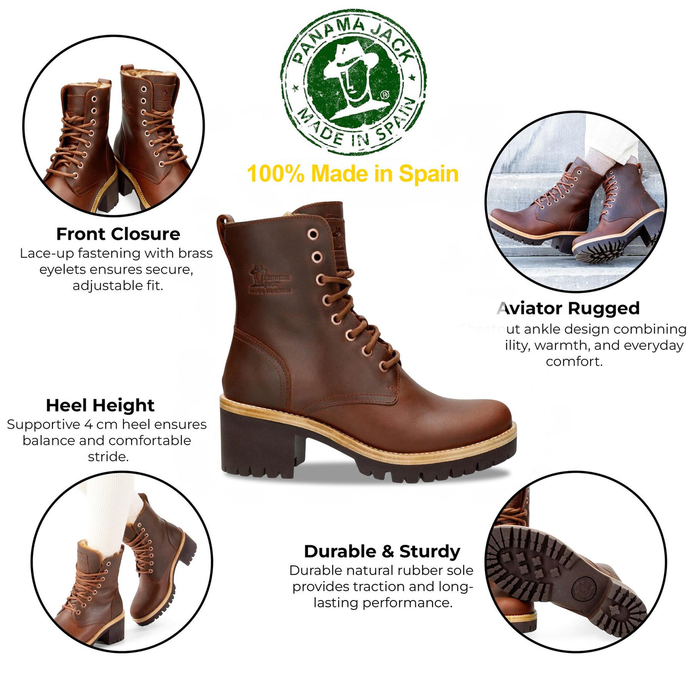 Panama Jack Women's Padma B13 Bark Waterproof Leather Combat Boots