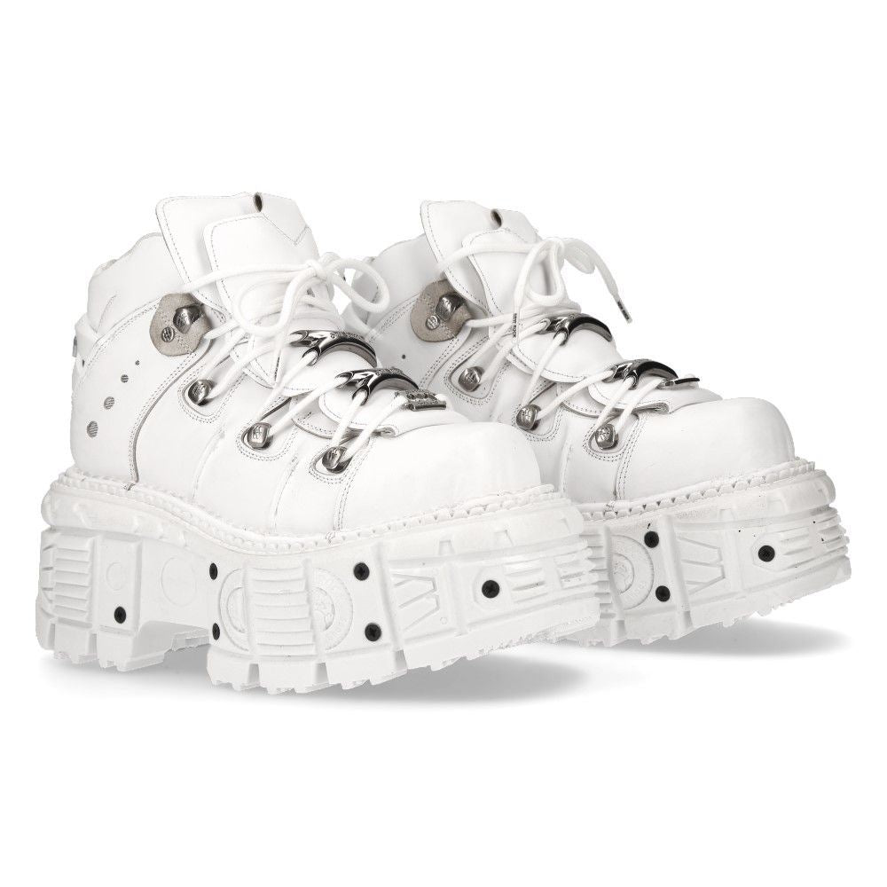 New Rock Unisex White Leather Gothic Punk Boots- M-TANK106-C1