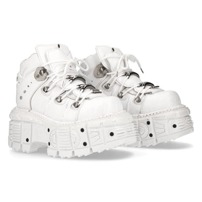 New Rock Unisex White Leather Gothic Punk Boots- M-TANK106-C1