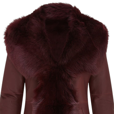 Womens Toscana Sheepskin Leather Hooded Trench Coat - Coast