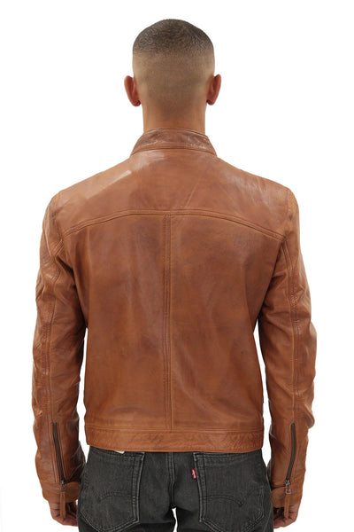 Men’s Classic Fitted Leather Biker Jacket-Austin