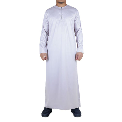 Men's Thobe Robe Satin Emirati Islamic Jubba Eid Slim Fit