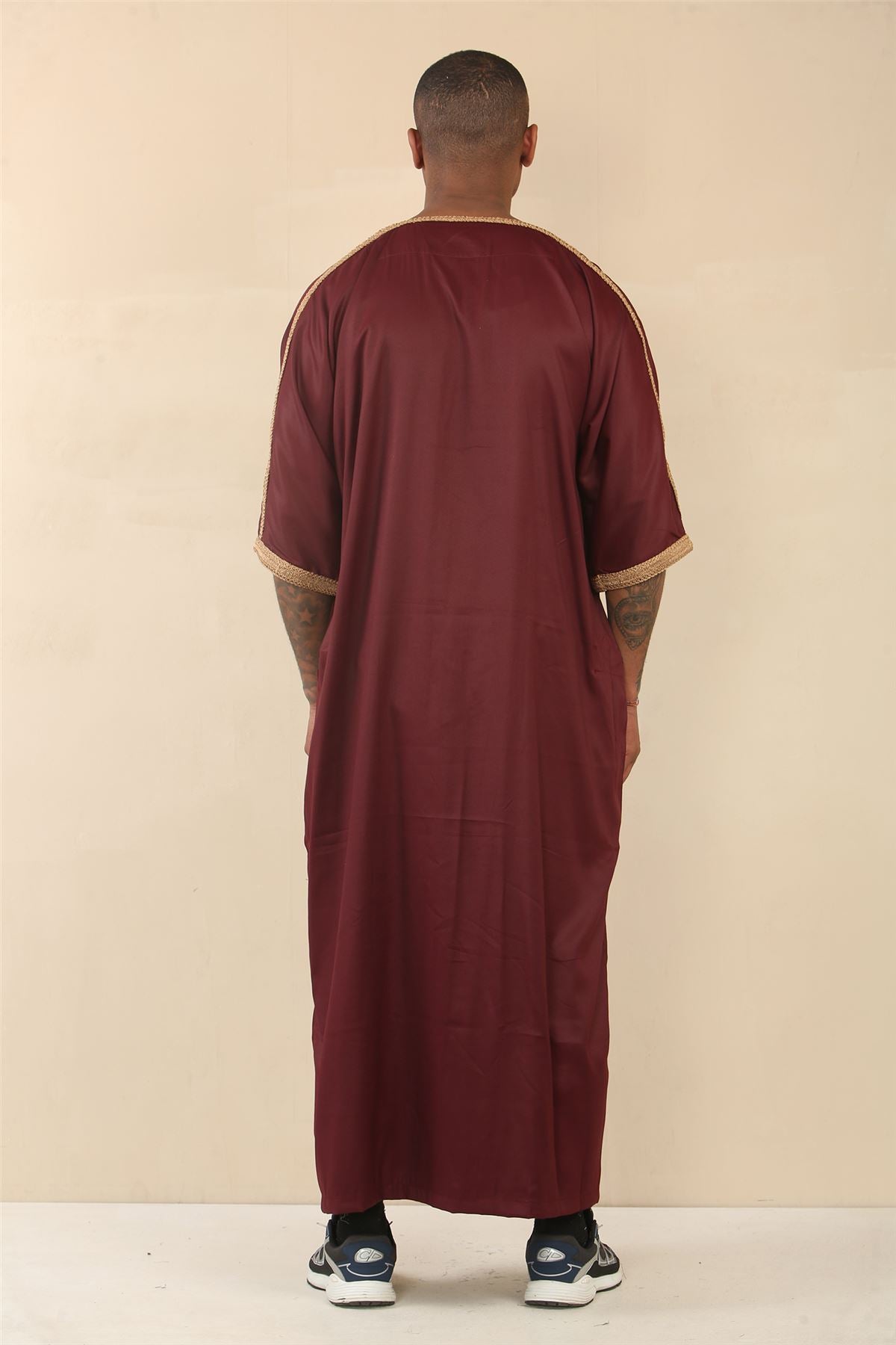 Men's Burgundy Moroccan Thobe Jubba Robe Eid Djellaba Gandoura