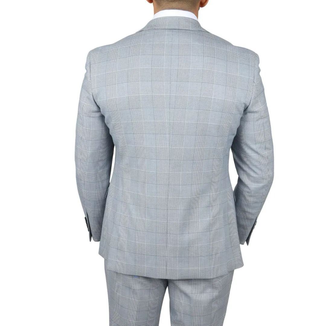Men's Blue Checked 3 Piece Suit Tailored Fit Suit Formal Wedding