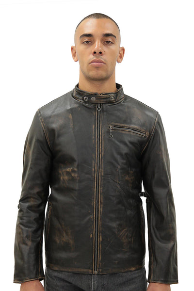 Mens Vintage Black Leather Biker Jacket- Sarajevo