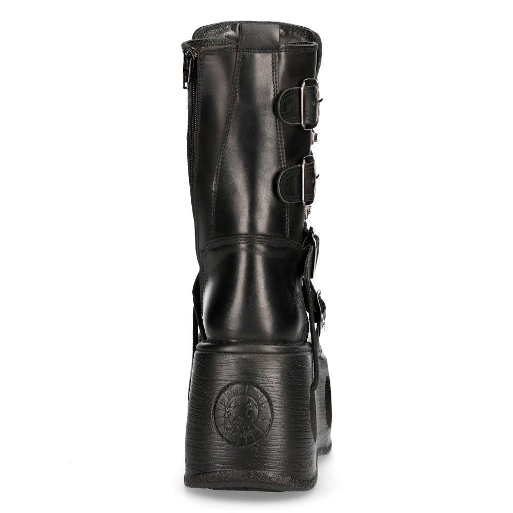 New Rock Metallic Black Leather Neptuno Gothic Boots-373-S2