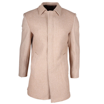 Men's Wool Blend Classic Collar Beige Overcoat