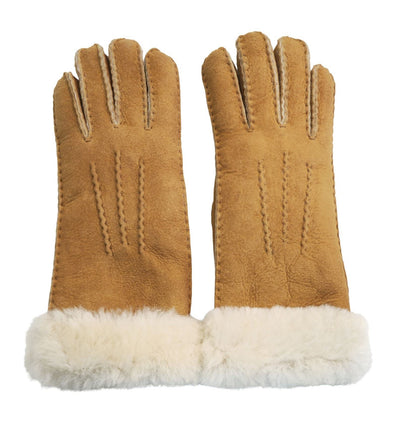 Womens Genuine Sheepskin Suede Gloves with Fur Cuff