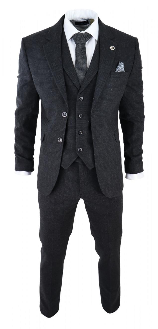 peaky blinders handschuhe Mens Black 3 Piece Tweed Suit Peaky Blinders 1920s Gatsby Classic Tail – Infinity Leather
