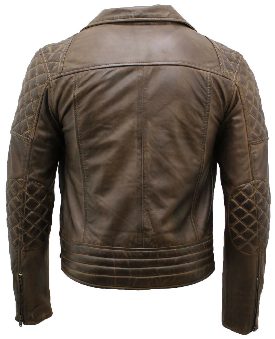Mens Quilted Leather Biker Jacket-Bordeaux