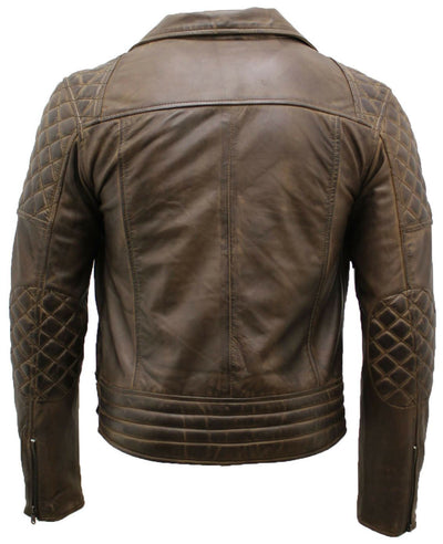 Mens Quilted Leather Biker Jacket-Bordeaux