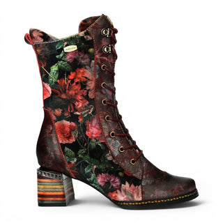 Laura Vita Women's Goth Victorian Floral Wine Leather High Lace-Up Boots - Ibcano-15