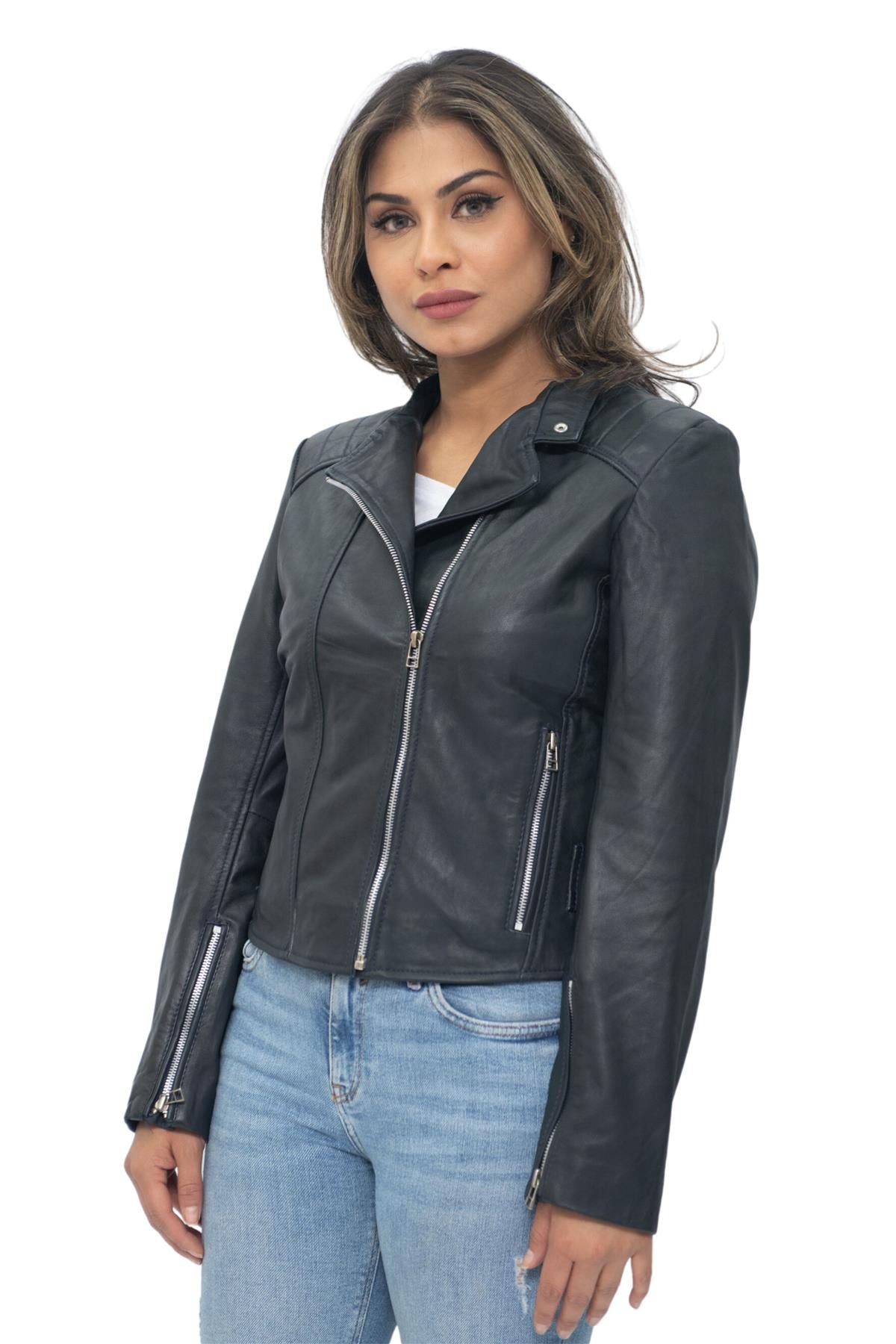 Damen Leder Bikerjacke-Celaya