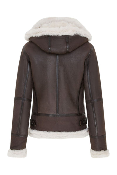 Womens Hooded Sheepskin Flying Leather Jacket-Palermo