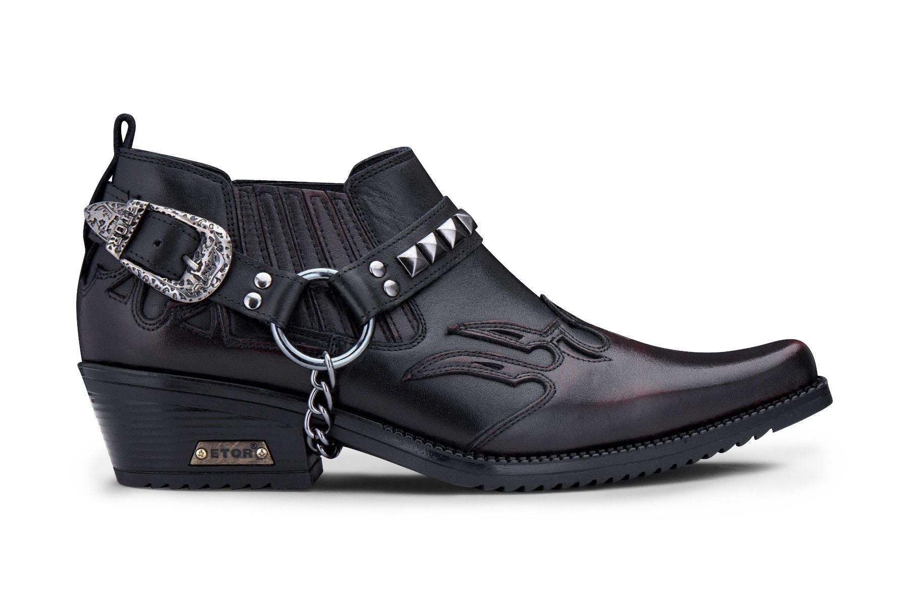 Men’S Black Leather Winklepicker Studded Western Biker Boots – Infinity ...