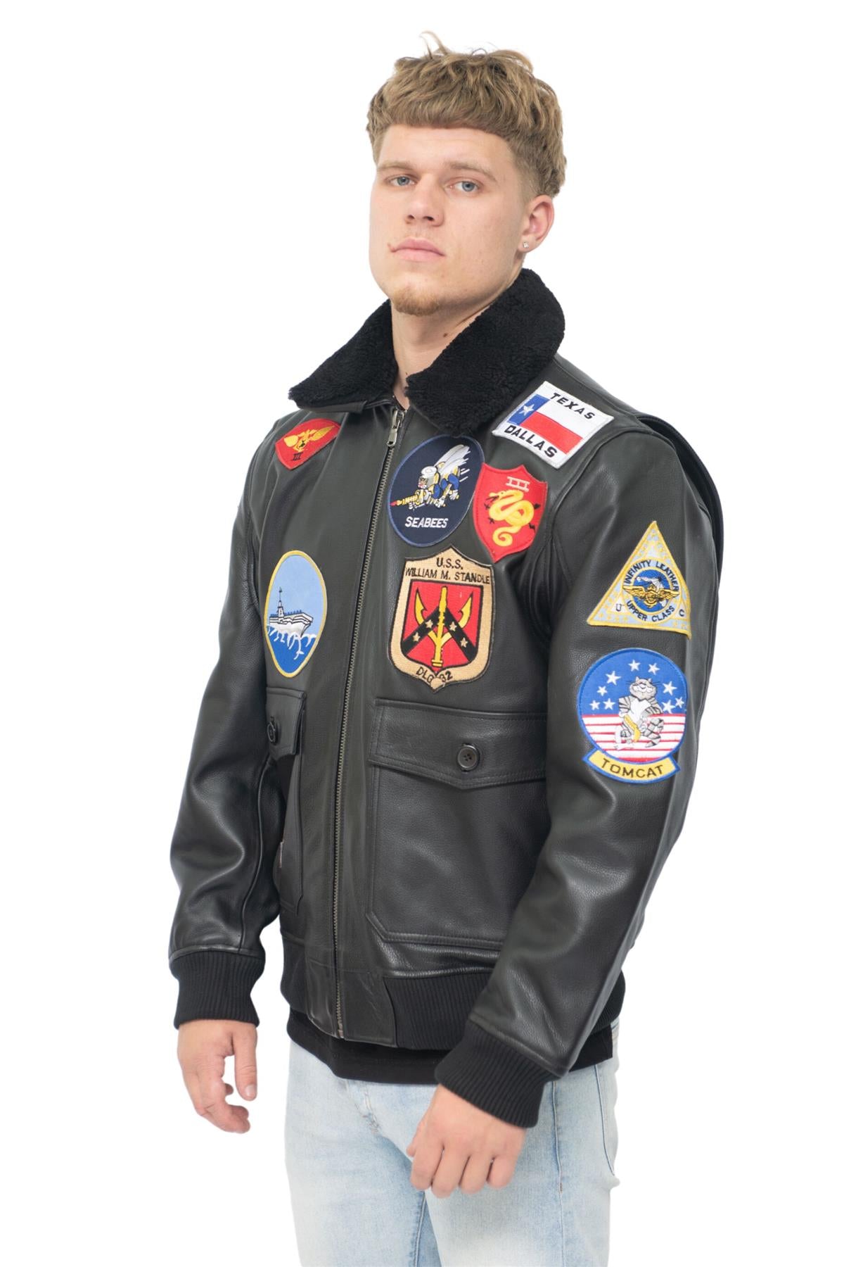 Mens Top Gun A2 Leather Bomber Jacket-San Diego