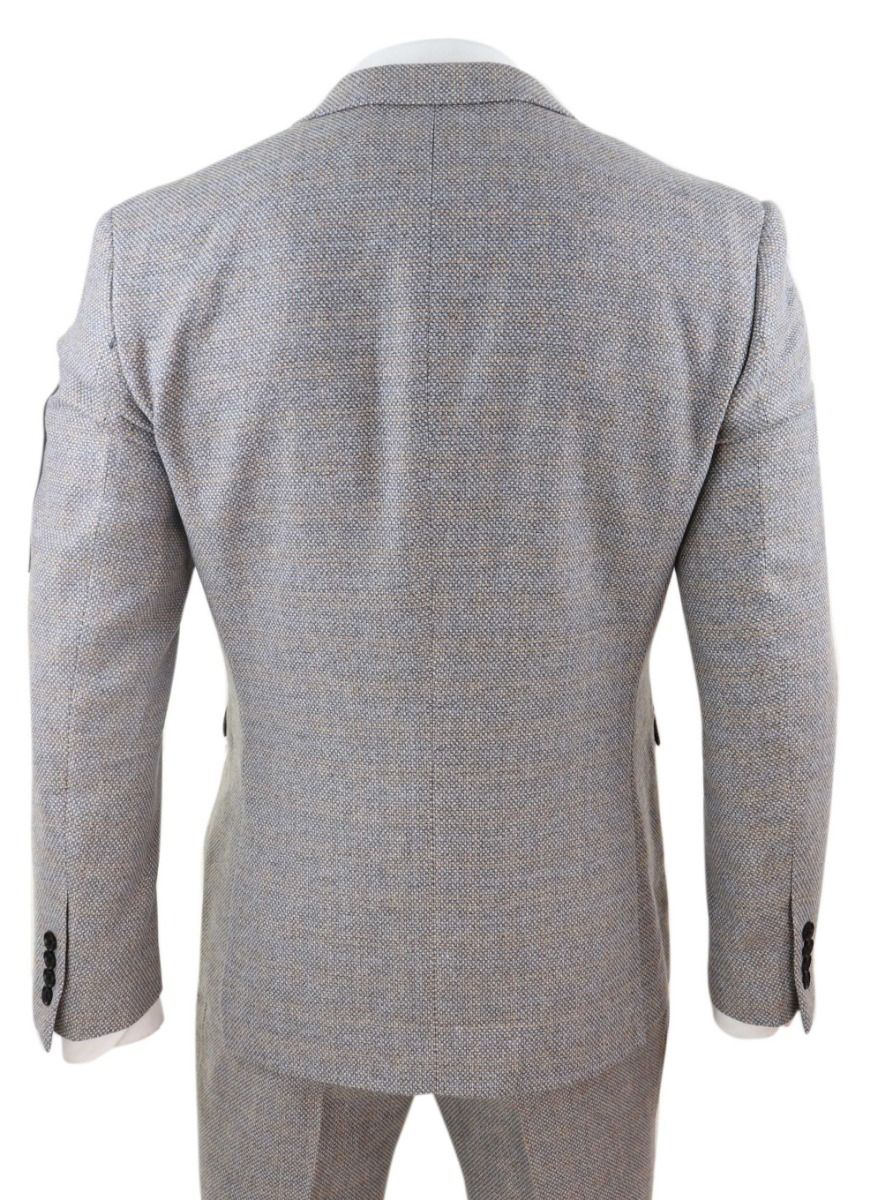 Mens 3 Piece Cream Tweed Check Vintage Retro Suit