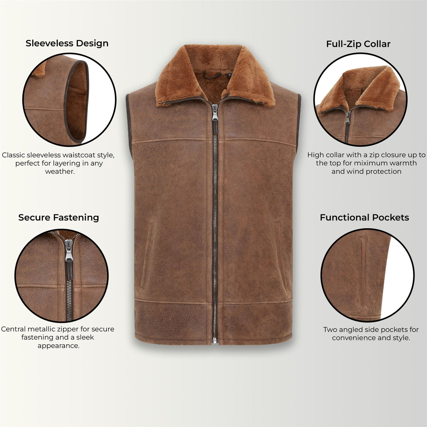 Mens Aviator Shearling Bomber Gilet - Ambler