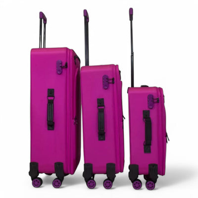 Lightweight Pink Soft Shell 8 Wheels Luggage Travel Cabin Holiday Bags Suitcase Set