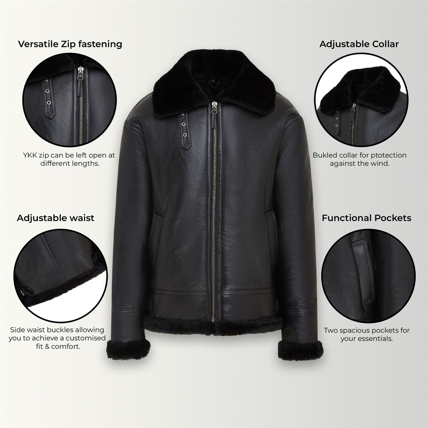Mens B3 Aviator Real Sheepskin Leather Flying Jacket-Oxford
