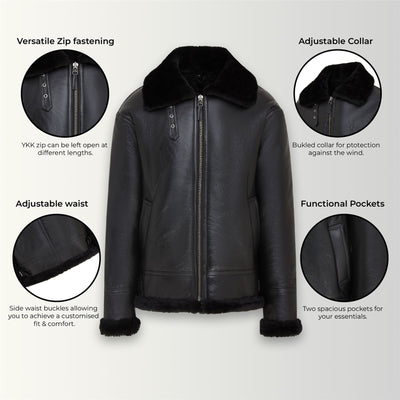 Mens B3 Aviator Real Sheepskin Leather Flying Jacket-Oxford