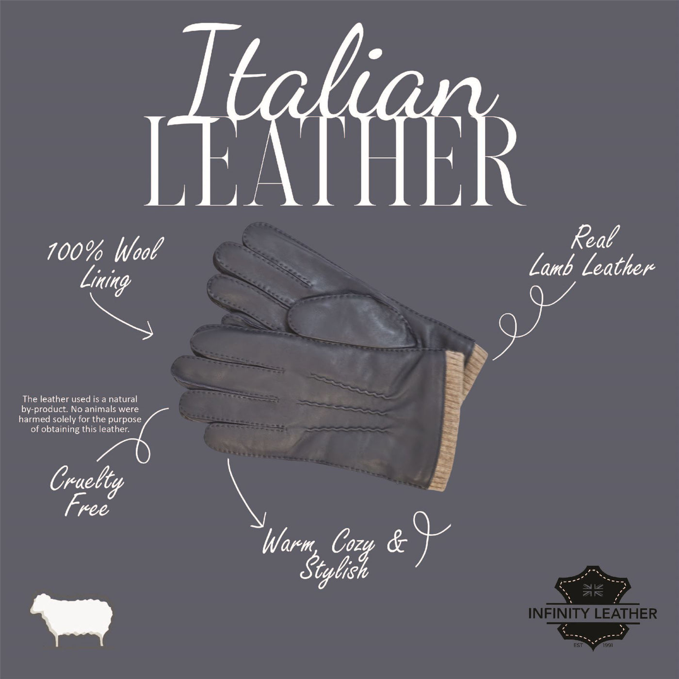 Men’s Italian Leather Warm Wool Lining Winter Gloves - M-LGV-405