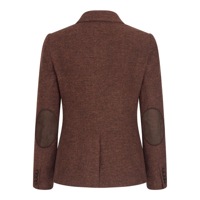 Women's Rust Brown 2 Piece Set Herringbone Wool Tweed Check Blazer Waistcoat