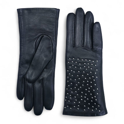 Womens Italian Leather Winter Studded Design Soft Wool Lining Gloves - L-GLV-601
