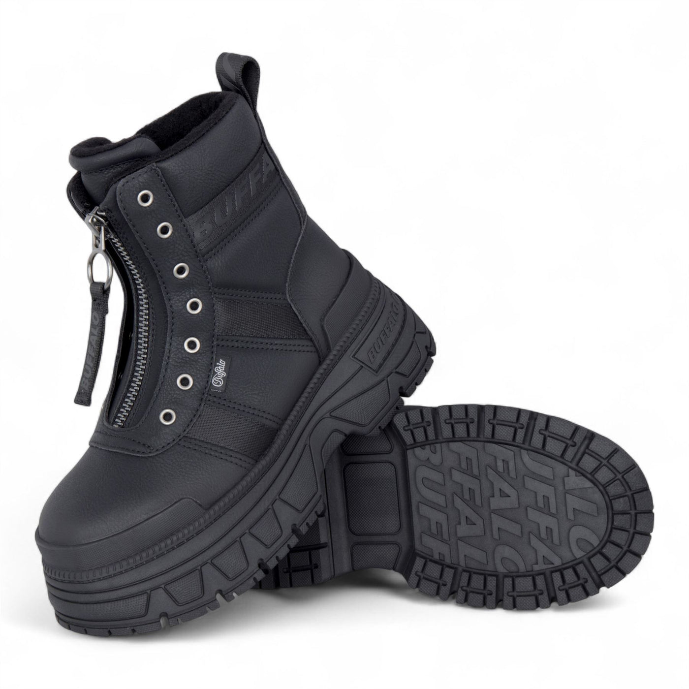 Buffalo Womens Black Chunky Platform Front Zip High Ankle Combat Boots - Fusion