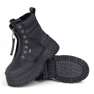Buffalo Womens Black Chunky Platform Front Zip High Ankle Combat Boots - Fusion