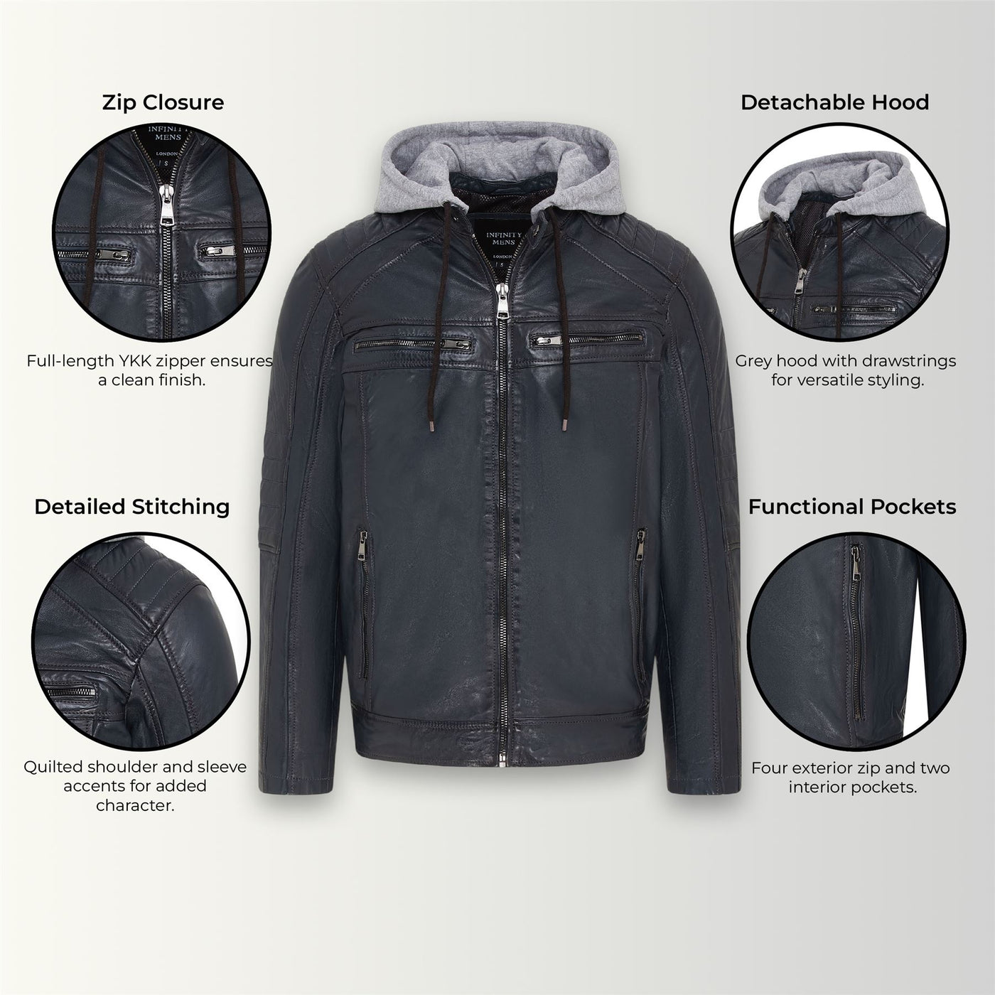 Men's Hooded Biker Lamb Leather Jacket - Burten