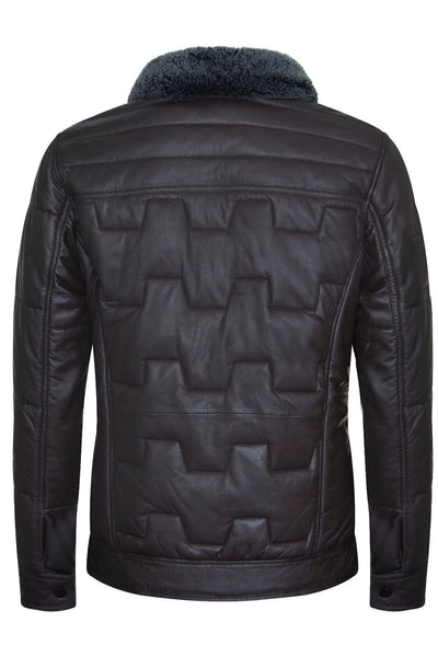 Mens Leather Quilted Puffer Biker Jacket - Thornton - Upperclass Fashions 