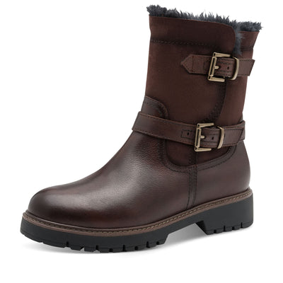 Tamaris Womens Winter Mocca Brown Leather Buckle Zip Biker Ankle Boots