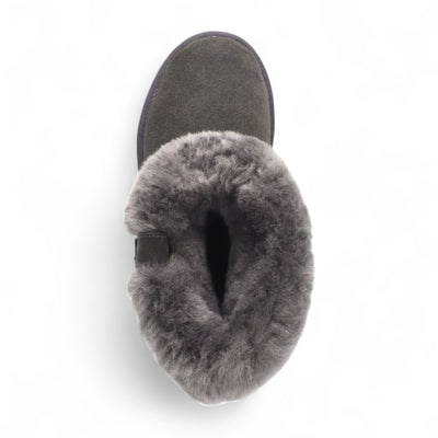 Women's Genuine Sheepskin Grey Suede Ankle Bootie Winter Boots - Granite