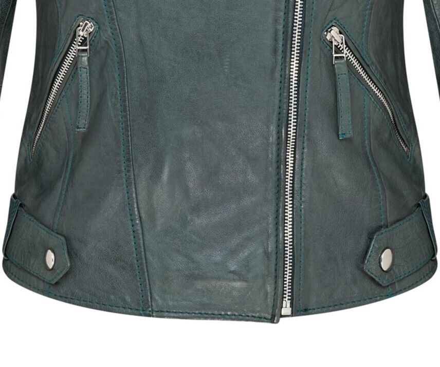 Womens Green Biker Leather Jacket - Denver