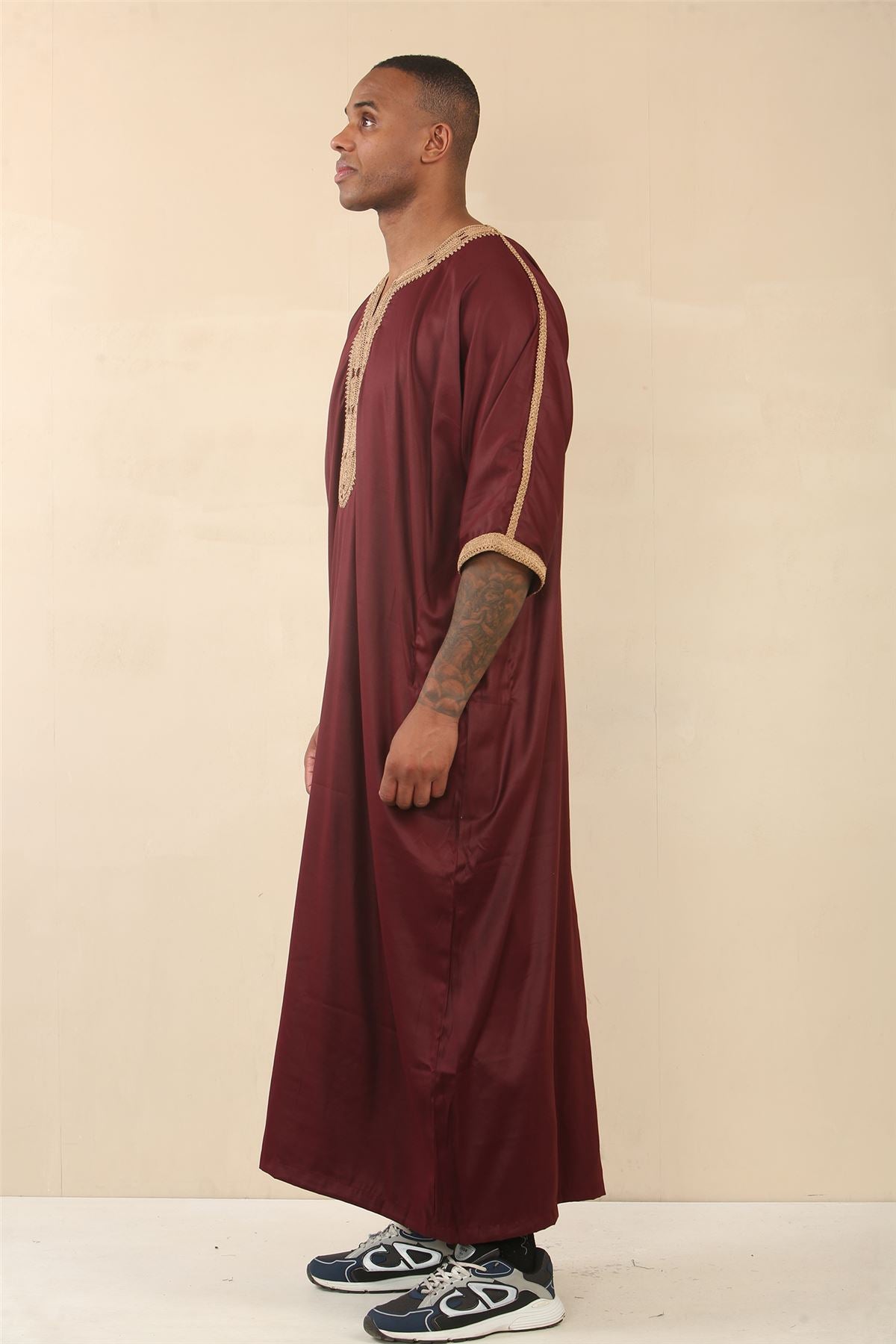 Men's Burgundy Moroccan Thobe Jubba Robe Eid Djellaba Gandoura