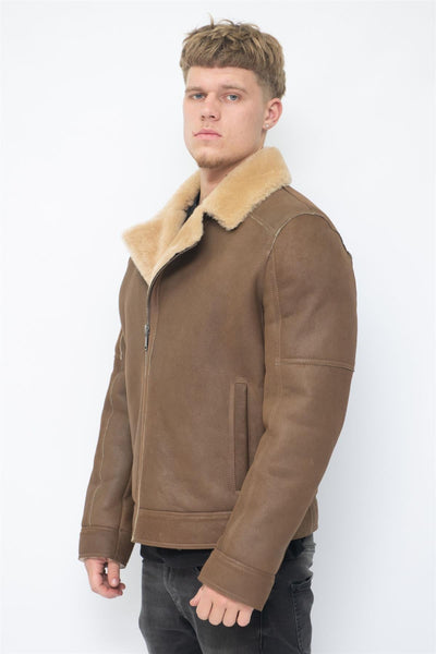 Mens Sheepskin Leather Biker Jacket-Horwich