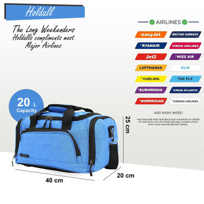 Holdall Carry On 40x 20 x25cm Under-seat Travel Duffel Bag for Ryanair, Easy Jet