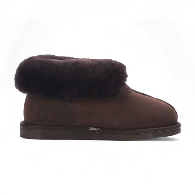 Women's Sheepskin Suede Ankle Brown Slip-On Bootie Winter - Glacier