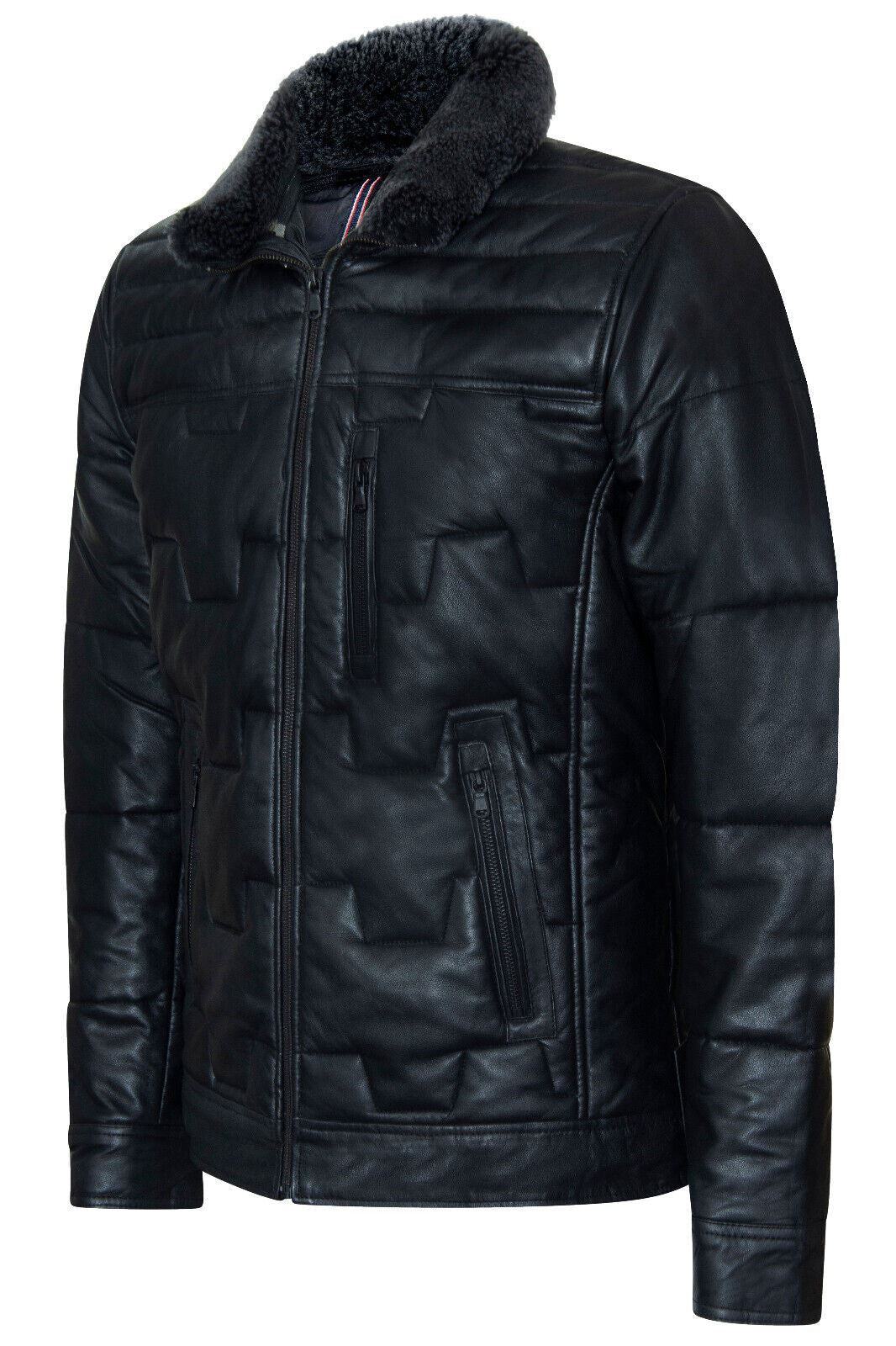 Mens Leather Quilted Puffer Biker Jacket - Thornton - Upperclass Fashions 