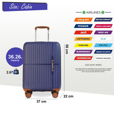 Hard Shell Cabin 37 x 22 x 56 cm PP Luggage Suitcase Suitable for Easyjet, Ryanair