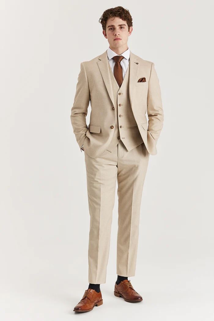 Men's Beige Lightweight Summer Wedding Party Trouser