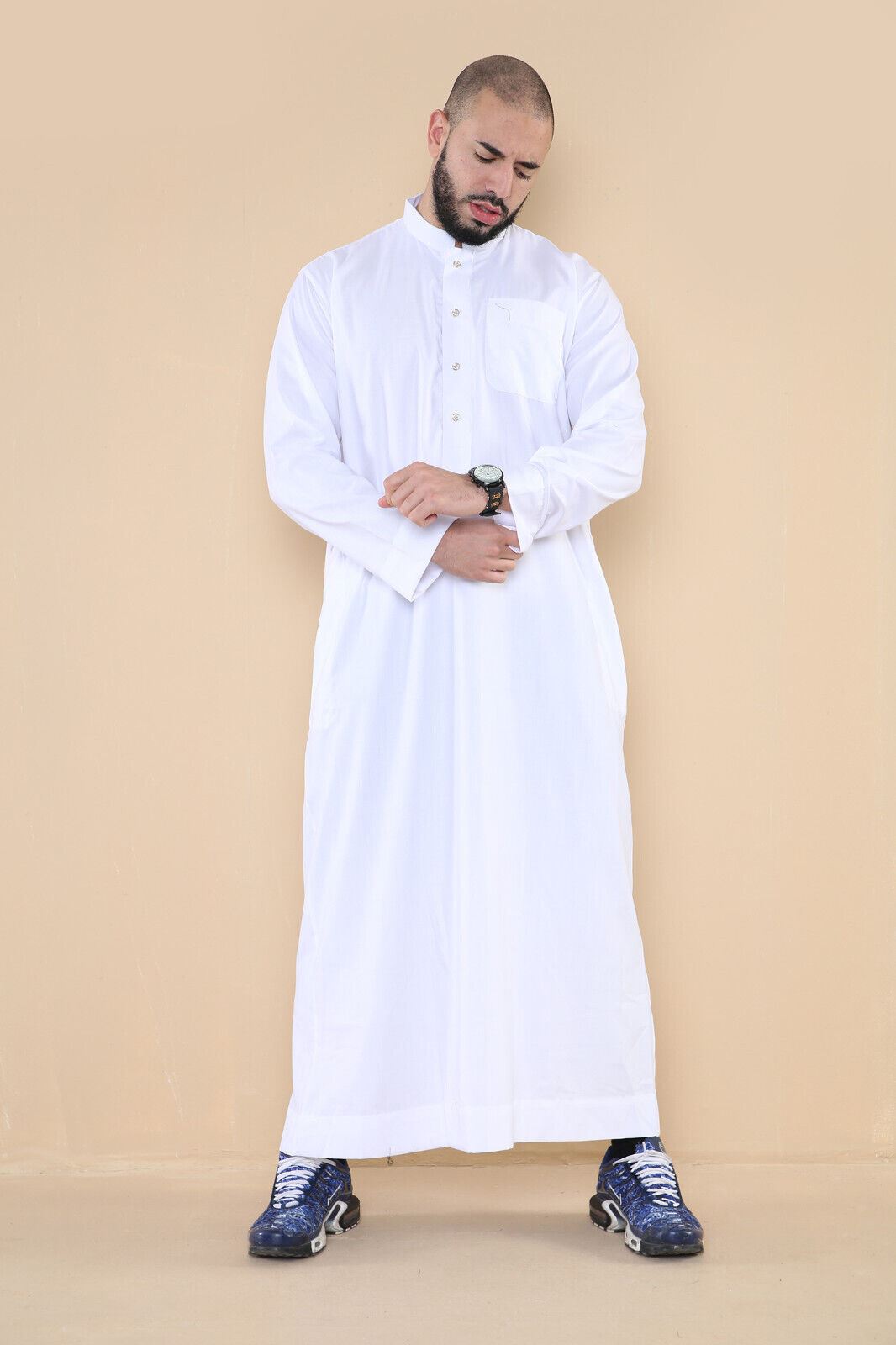 Mens Thobe Jubba Saudi Islamic Arabic Eid Cotton Kaftan Jubbah Umrah Robe