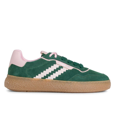 Tamaris Womens Green Pink Leather Fashion Stripe Lace Up Sneakers