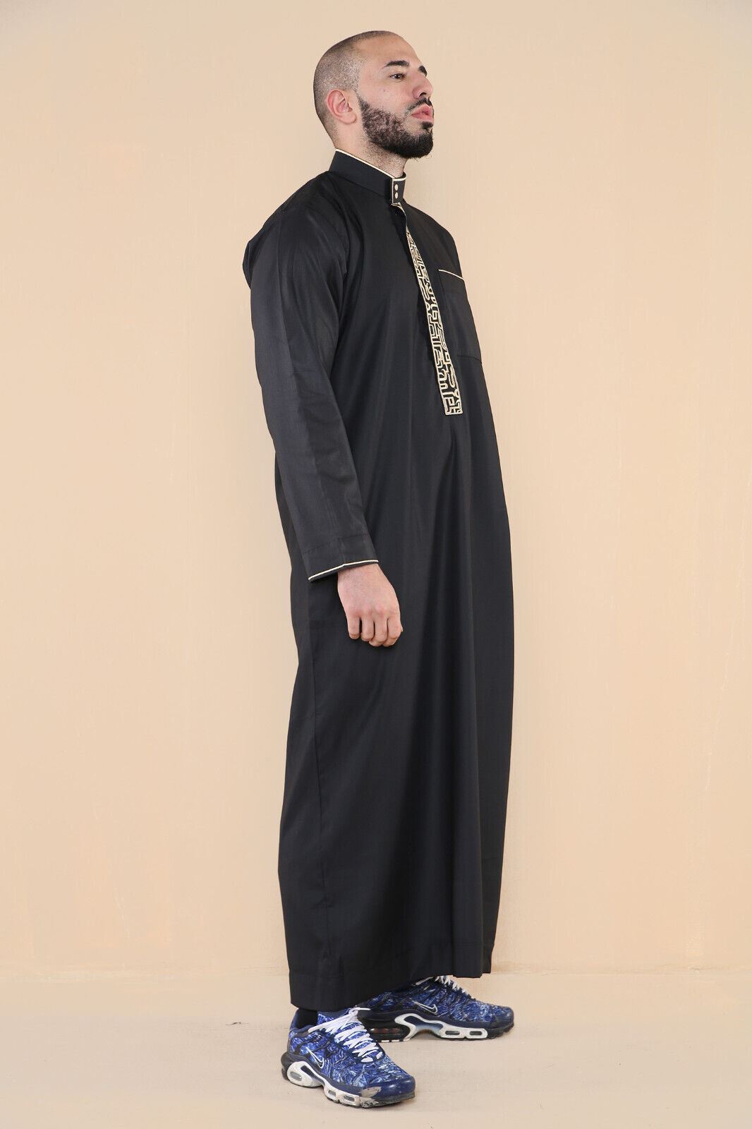 Mens Thobe Jubba Emirati Islamic Arabic Eid Embroidery Kaftan Jubbah Robe