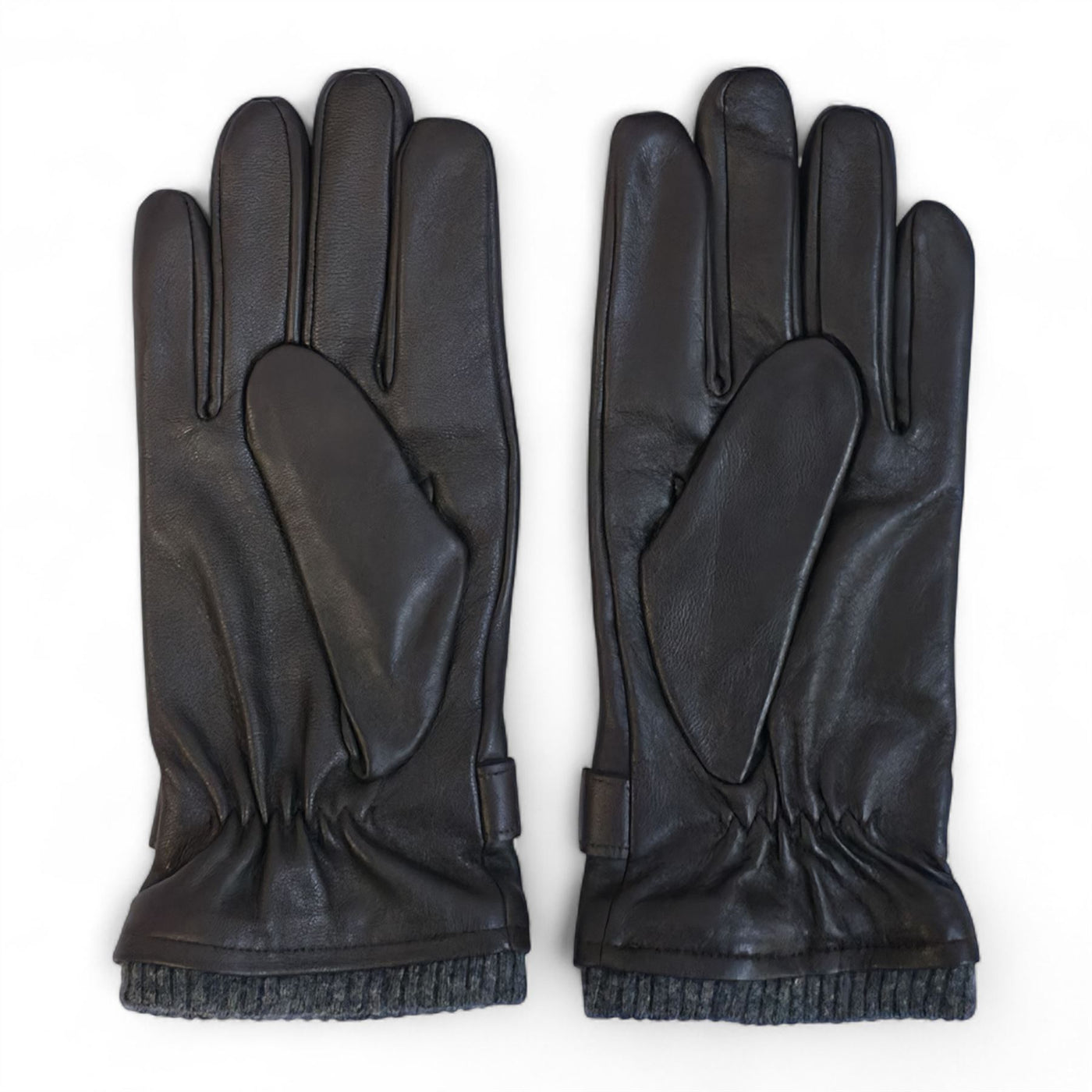 Men’s Italian Leather Warm Wool Lining Winter Knit Rib Gloves - M-LGV-105