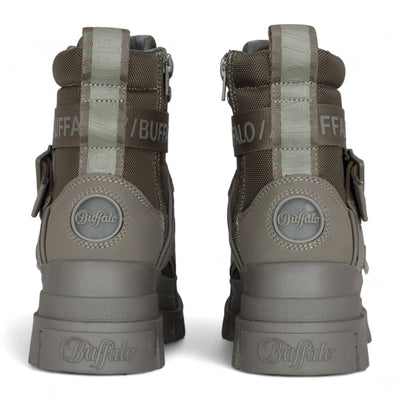 Buffalo Womens Khaki Chunky Platform High Ankle Combat Boots - ASPHA-COM1