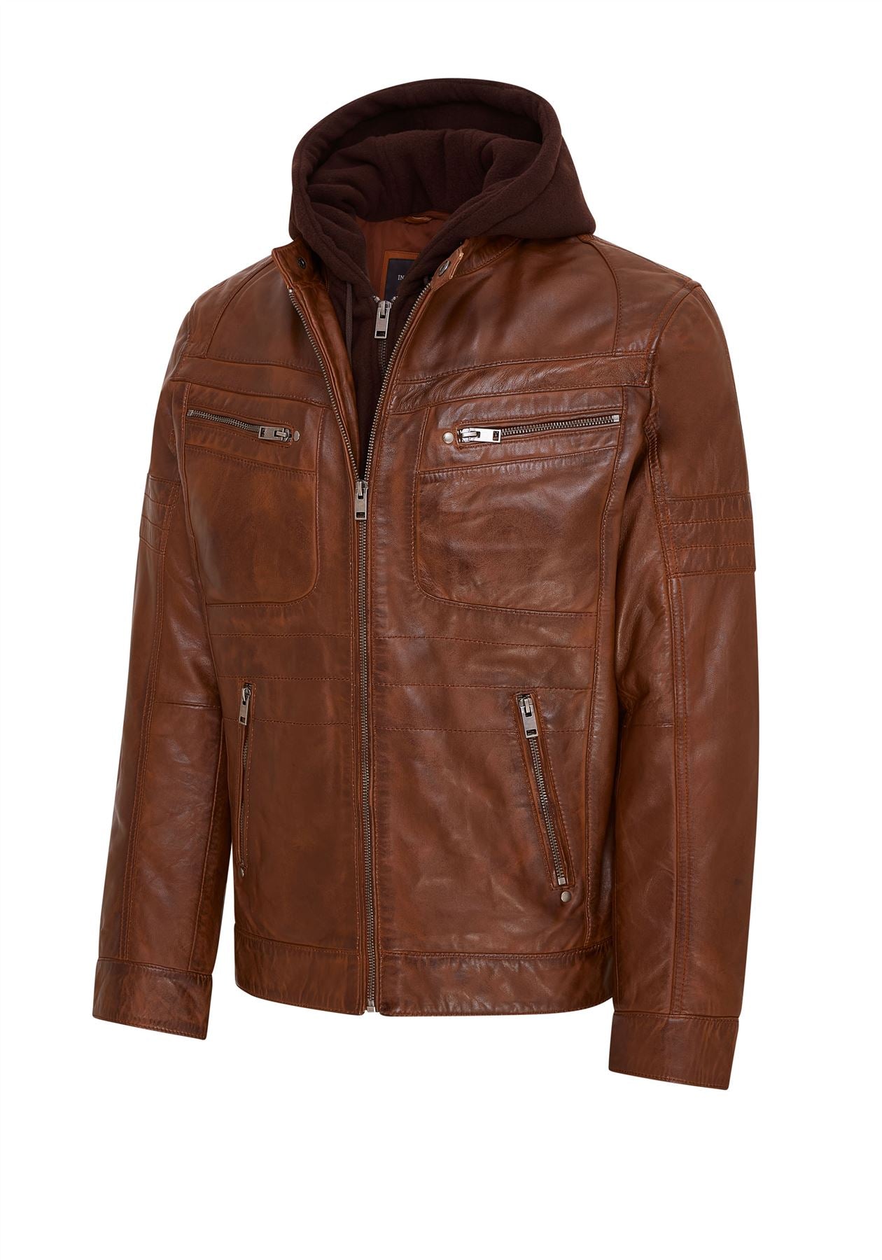 Mens Hooded Leather Biker Jacket - Stavern